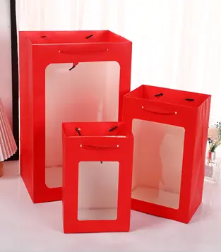 Пакет для цветов и подарков"Искренний подарок" 20*16*30 см, Красный