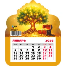 Календарь фигурный на магните  2026 денежное дерево