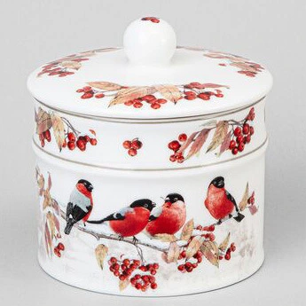 Банка фарфоровая "СНЕГИРИ" Лесная сказка 11,5*12см 500мл в под.уп
