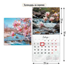 Календарь на скрепке с курсором 2026 290х290 цветы
