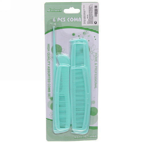 Расчески в наборе на блистере 6шт "Stylish mix", цвет зелёный, 25,7*9,7см