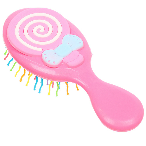 Расческа массажная детская и 2 резинки МИЛА, леденец, цвет розовый, 145,5см (пакет с подвесом)_3