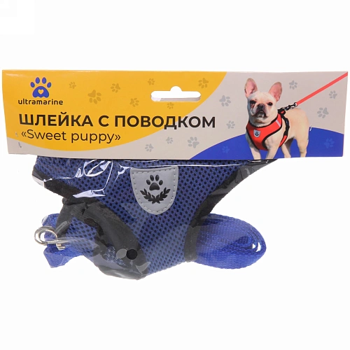 Шлейка с поводком 118см Sweet puppy размер L, цвет голубой Ultramarine_6