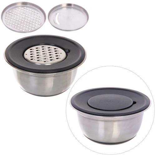 Миска из нержавеющей стали 2л на силиконовом основании 22см с 3-мя насадками-терками