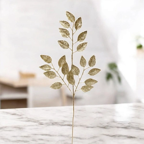 Ветка декоративная "Волшебные листья" 50 см, Золото