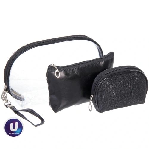 Косметички 3шт "ФРАТЕЛЛИ", цвет черный, 24*16*8см (лейбл Ultramarin)