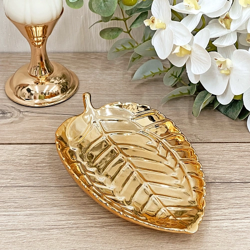 Подставка керамическая GOLD Podarok, листок, цвет золото, 20,513см (упаковка индив пленка)_4