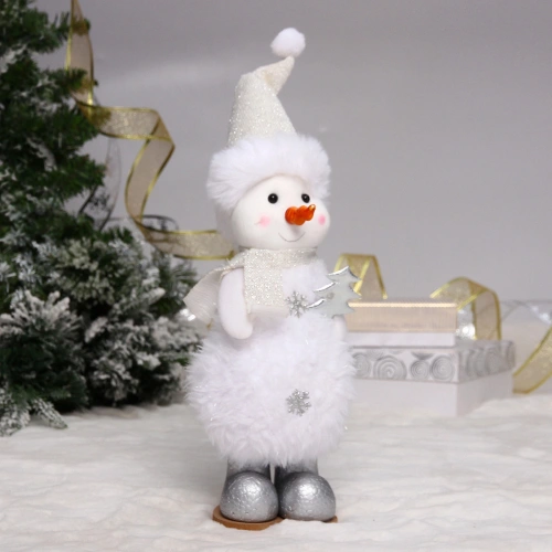 Фигурка новогодняя "Счастливый снеговик" 36 см, серебро