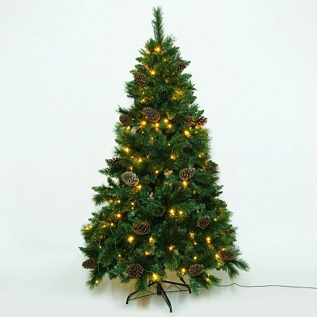 Елка светодиодная "Лесная метель" 180 см, ПВХ+леска (шишки и напыление), 671 ветка, 190 ламп LED, Теплый белый