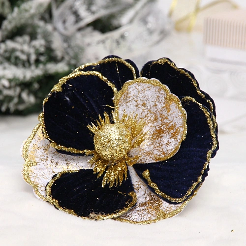 Украшение новогоднее "Пуансеттия - Нежность" 15 см, Сапфир/Золото