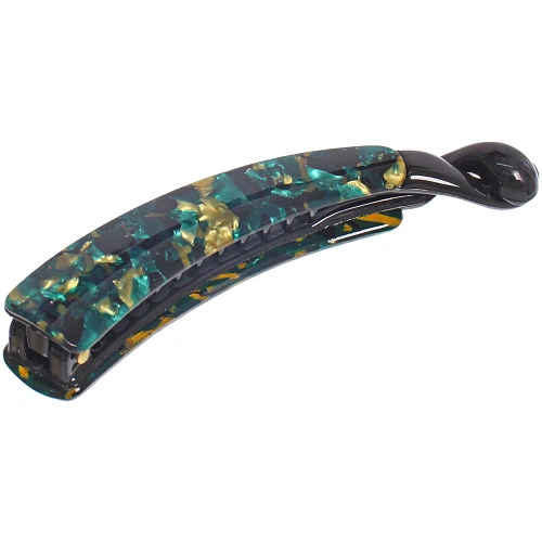Заколка - банан для волос "AKS-EMPIRE", цвет черный / малахитовый, 11*2см (пакет с подвесом)