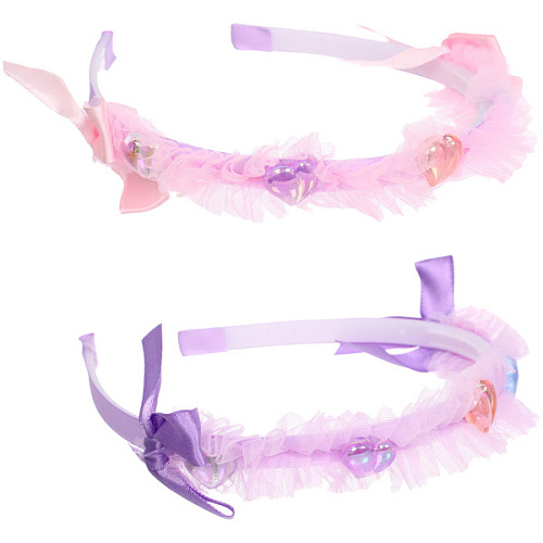 Ободок для волос детский "БАМБИ БУМ", сердечки, цвет розовый, лавандовый и голубой, 1.5см