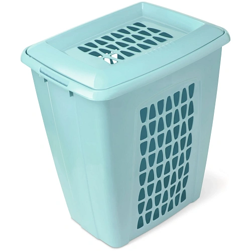 Корзина для белья Молетта 60л прямоугольная с крышкой бирюзовая С702БИР