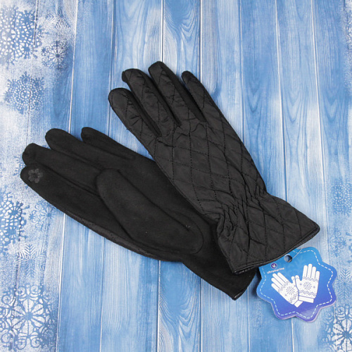 Перчатки  женские с утеплителем стеганные Merola, цвет черный, размер 238,5см, (пакет с подвесом)_3