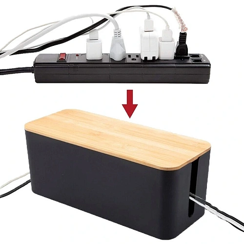 Органайзер для проводов с бамбуковой крышкой ДОМАНИЯ, цвет чёрный, для удлинителей на 5 розеток, 321313,5см_6