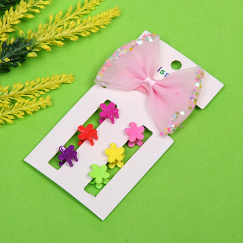 Заколки-крабы для волос детские 6шт c резинкой для волос Collection Boom - Ромашки, блекс, цвет микс, 1,5см_4