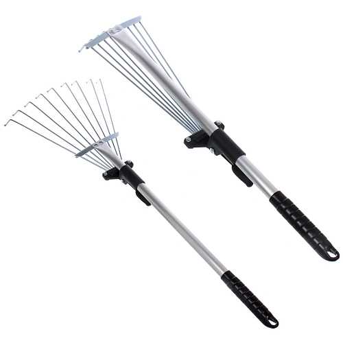 Грабли веерные раздвижные алюминивые малые с телескопическим черенком 9 зубьев 730мм ДоброСад