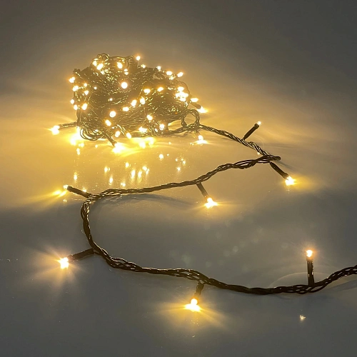 Гирлянда для улицы 25м 300 ламп LED чёрный провод, 8 реж, IP-54, Теплый белый (возможность соединения)