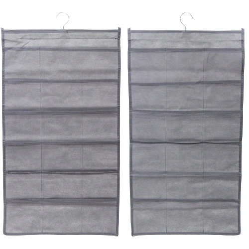 Органайзер двухсторонний подвесной для хранения вещей с крючком "ИДЕЯДОМА", цвет серый, 24 кармашка, 75*39см