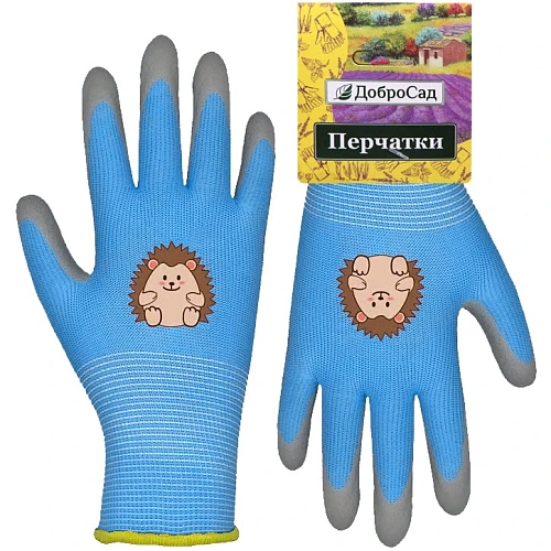 Перчатки нейлоновые "Little gardener-Ёжик" с полиуретановым покрытием полуоблитые, голубые XS р-р ДоброСад