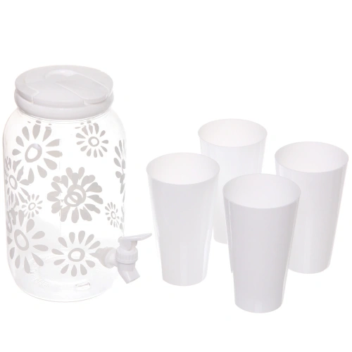 Кувшин пластиковый 3,8л "Летний микс" в наборе с 4-мя стаканами 650мл