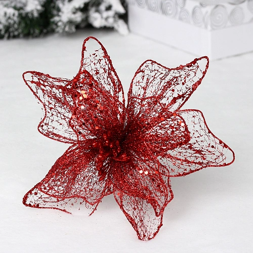 Украшение новогоднее "Пуансеттия - Лунная ночь" 26 см, Красный