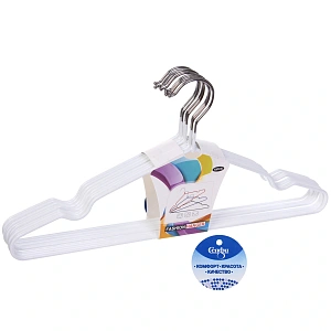 Плечики металлические нескользящие с полимерным покрытием 10шт "ТАРТИТАН", цвет белый, 40см (Селфи)