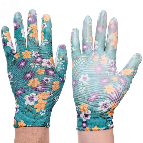 Перчатки нейлоновые "Фантазия-Флора" с ПВХ покрытием полуоблитые 8 р-р набор 5 пар