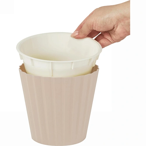 Горшок для цветов пластиковый 2л d-16см Sand с дренажной вставкой, молочный шоколад_2