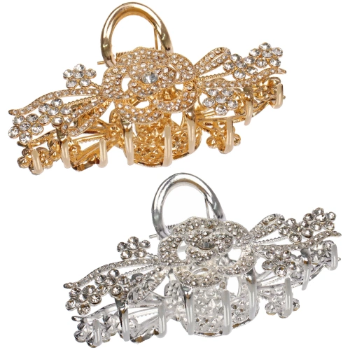 Заколка - краб для волос на блистере "LAVITA", роза, цвет серебро и золото, 10,5*5,5см