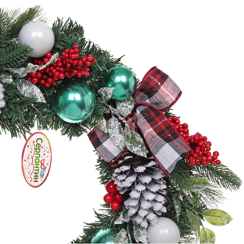 Венок хвойный новогодний Рождественский день 50 см, резина, леска, ПВХ (SSQ1914A-50)_7