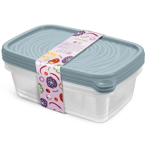 Контейнер прямоугольный "Романо" набор 3 шт 0,9л серо-голубой С857СГОЛ