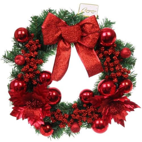 Венок хвойный "Сказочное украшение" d-40 см, ПВХ, Красный