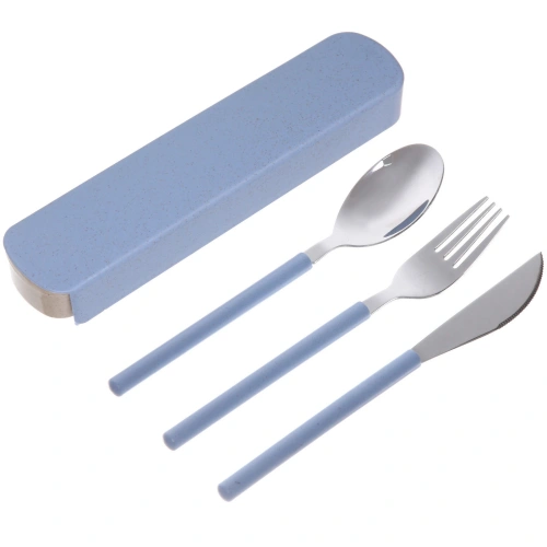 Набор столовых приборов "ЭкоЛайф" 3шт (ложка, вилка, нож) в футляре, голубой