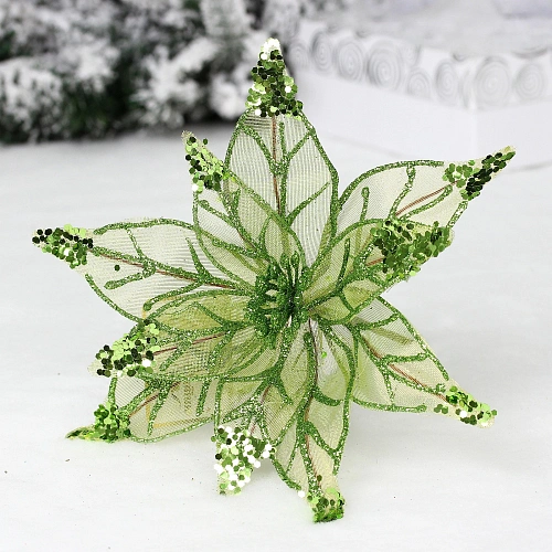 Украшение новогоднее "Пуансеттия - Искристый цветок" 20 см, Изумруд