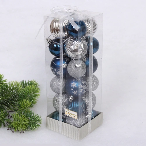 Набор шаров "Christmas" 5 см + 4 см (24 предметов), Сапфир/Серебро