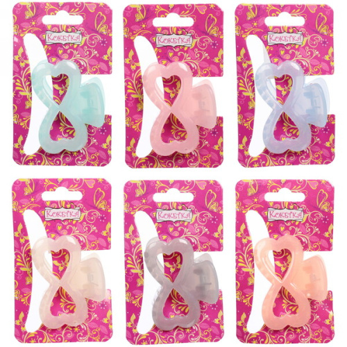 Заколка-краб для волос  на блистере "Глянец-Бант", микс 6 цветов, 6см