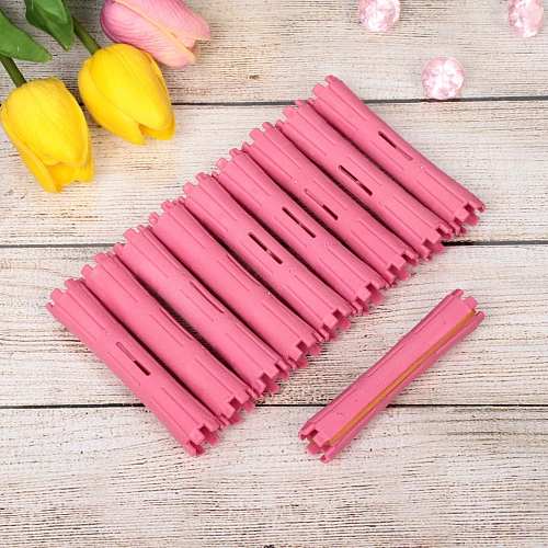 Бигуди пластмассовые-коклюшки с резинками 10шт d-18см KUDRI, цвет розовый, (прозрачный пакет с подвесом)_4