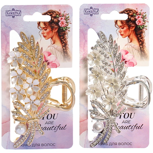 Заколка - краб для волос на блистере LAVITA, веточка, цвет серебро и золото, 115,5см_10