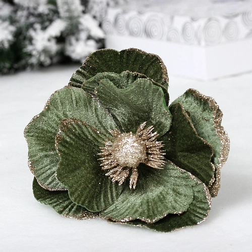 Украшение новогоднее "Пуансеттия - Нежное прикосновение" 17 см, Зеленый