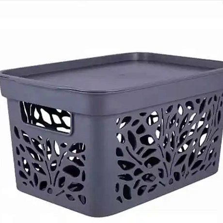 Корзина универсальная для хранения с крышкой "LEAVES", цвет серый, 40.5*27.5*20.7см. 18л