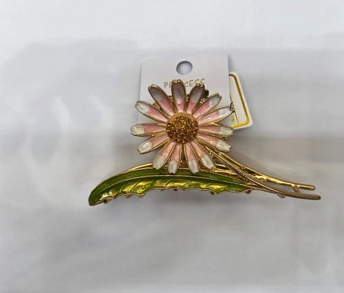 Заколка-краб для волос "PORTOFINO", ромашка, цвет золото и хром, 11*5см