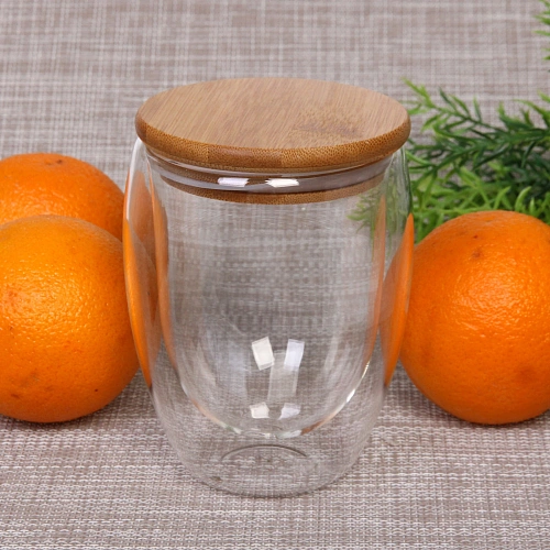 Стакан стеклянный с двойными стенками 350мл Хай-Тек с бамбуковой крышкой_4