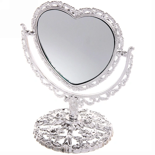 Зеркало настольное в пластиковой оправе Версаль - Сердце цвет серебро, двухстороннее 17см_7