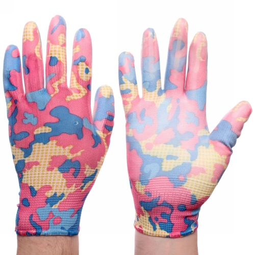 Перчатки нейлоновые "Фантазия-Хаки гламур" с ПВХ покрытием полуоблитые 8 р-р набор 5 пар