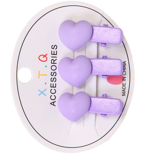 Зажимы для волос детские 3шт РОЗОВОЕ ОБЛАКО, фиолет сердечки, 25см (блистер и пакет с подвесом)_3