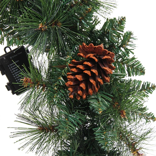 Венок хвойный Богатство шишек d-60 см леска, ПВХ, свечение - Теплый белый_6