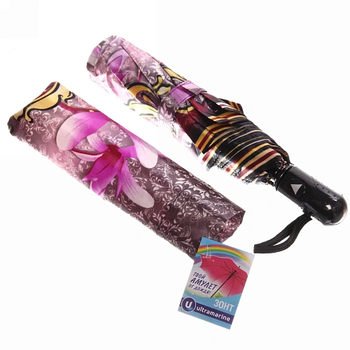 Зонт женский полуавтомат Ультрамарин - Венера, микс 6 цветов, 8 спиц, d-100см, длина в слож виде 28см, голубые цветы_22