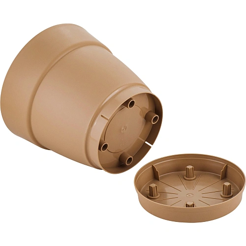 Горшок для цветов пластиковый 2л d-17см Villa de Fiori с фиксируемым поддоном, молочный шоколад_2