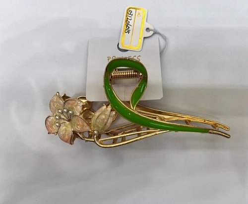 Заколка-краб для волос "PORTOFINO", лилия, цвет золото и хром, 11*5см